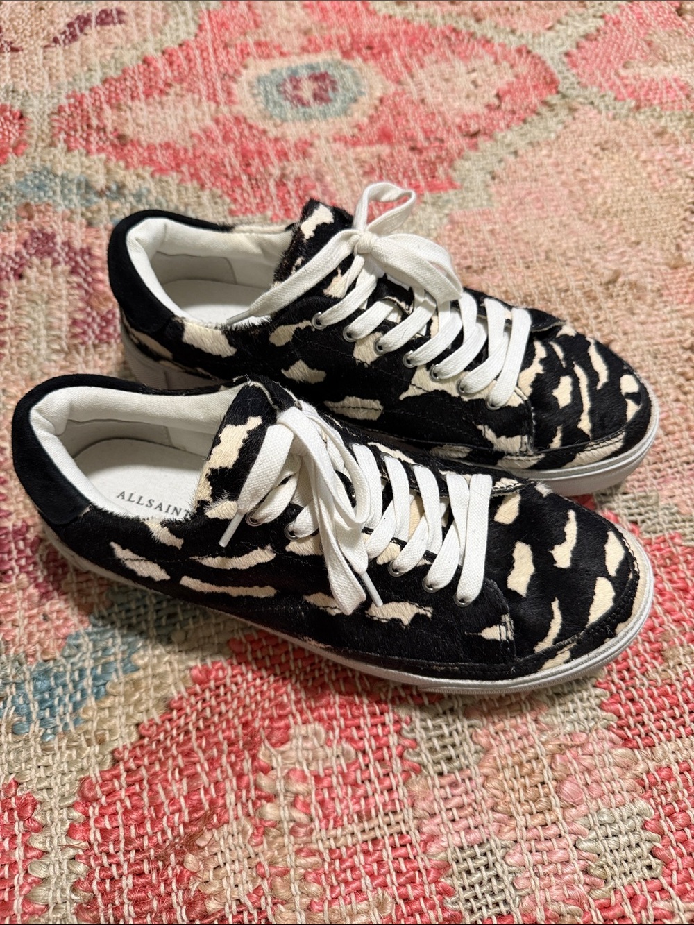 All Saints Black and Cream Print Sneakers